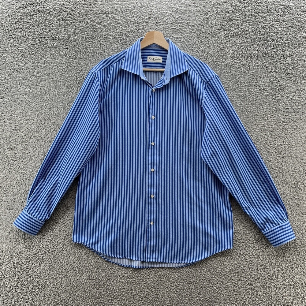 Robert Graham Shirt Mens 43 17 Blue Striped Colorful Button Up Dress Shirt